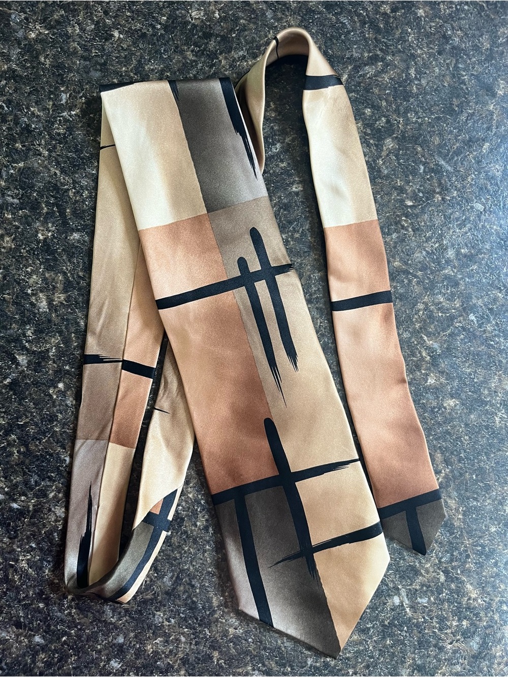 J. Garcia Beige, Brown & Black Abstract Grid Silk Tie